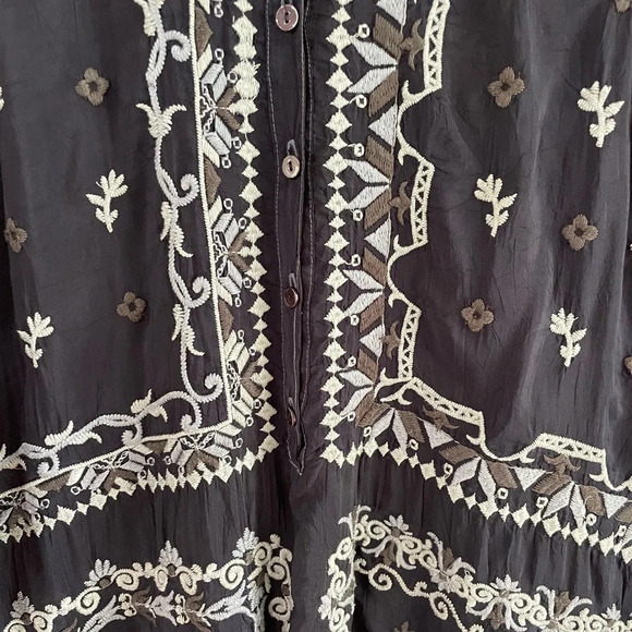 Johnny Was Blue Floral Embroidered Long Sleeve Tunic Blouse - Size Small - Picture 5 of 8